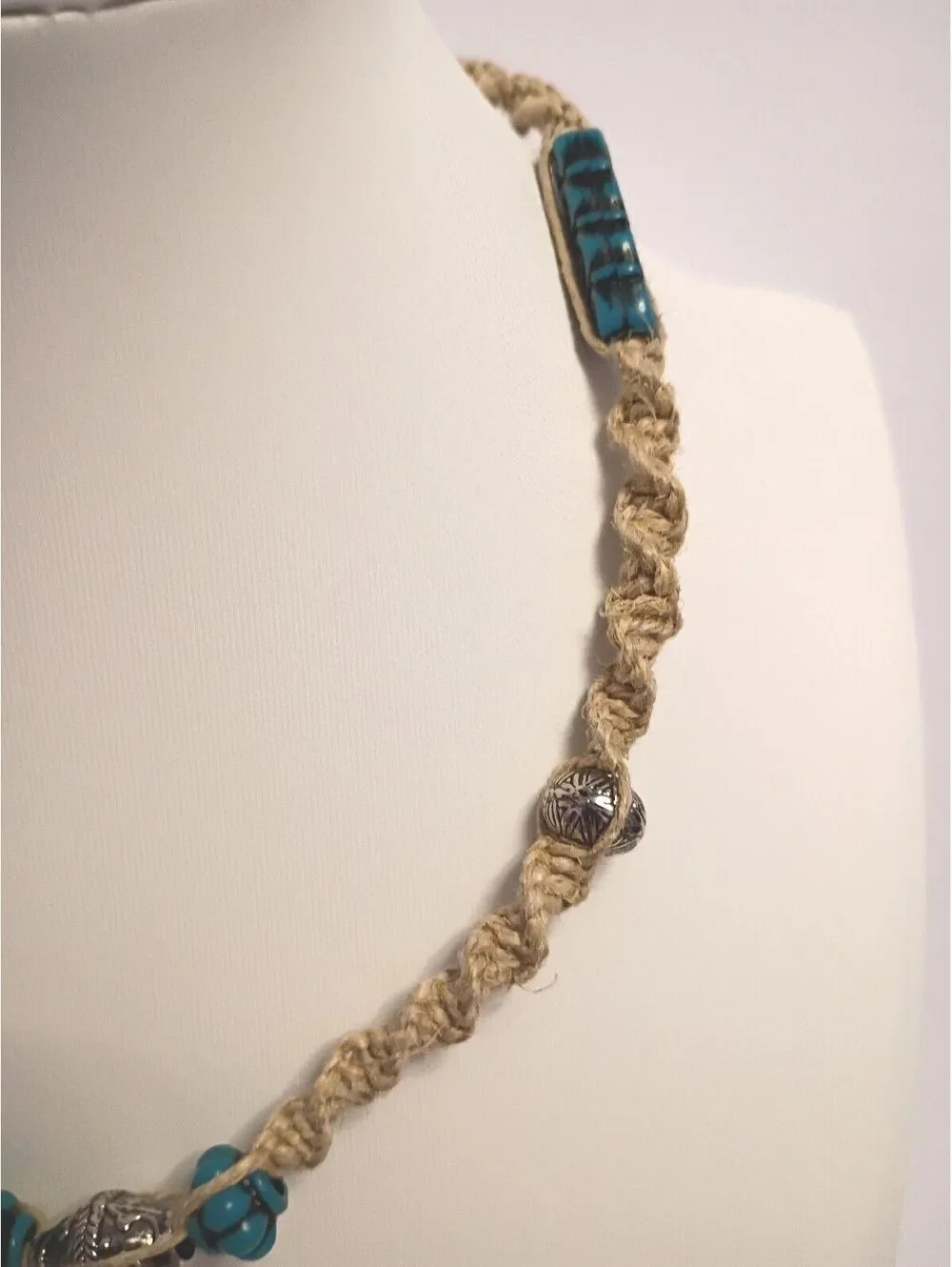 Vintage Bohemian Style Faux Turquoise Resin Beaded Rope Necklace Casual Wear
